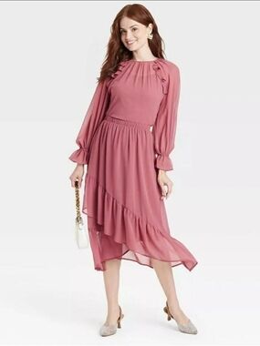 Women's Ruffle Midi Skirt - A New Day Rose Pink XS
